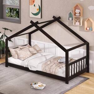 Espresso Low Twin Size Wood House Bed
