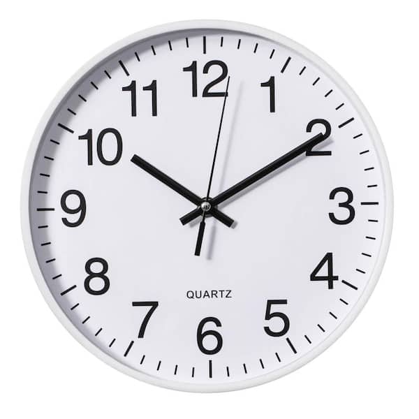 White 10-In Analog Clock-Silent, Non-Ticking for Wall Battery-Operated Perfect for Home Office, Farmhouse Kitchen