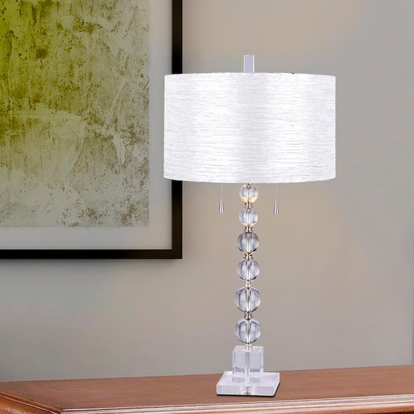Clear Stacked Crystal Ball 34 in. Table Lamp with Brushed Steel Metal  Accents