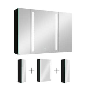 40 in. W x 30 in. H Rectangular Waterproof Tri-View LED Lighted Medicine Cabinet with Mirror, Left Open Door