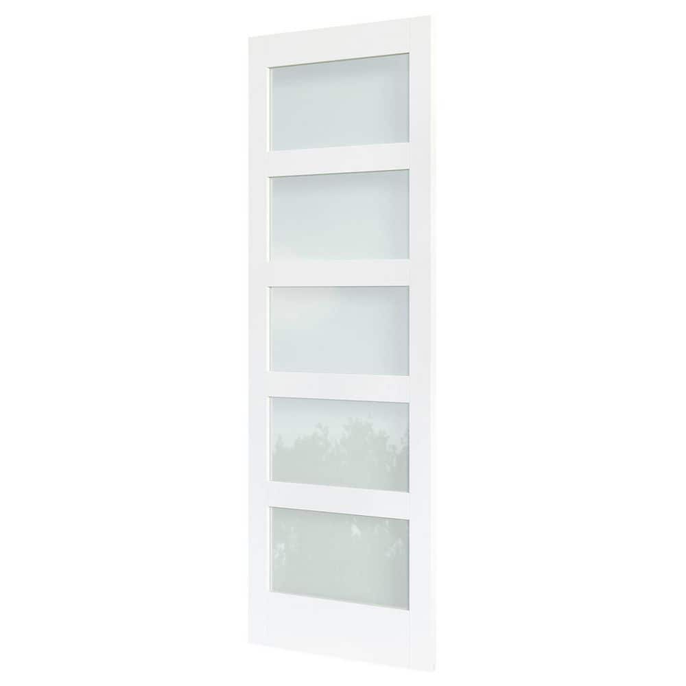 32 in. x 84 in. 5-Lite Frosted Glass White MDF Assembly Required Interior Sliding Barn Door with Hardware Kit price history on PriceWatchPro