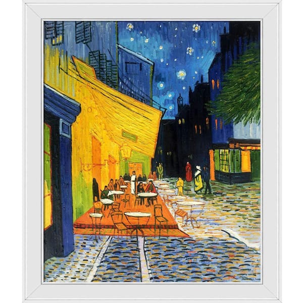 LA PASTICHE Cafe Terrace at Night by Vincent Van Gogh Gallery White Framed Architecture Oil Painting Art Print 24 in. x 28 in.