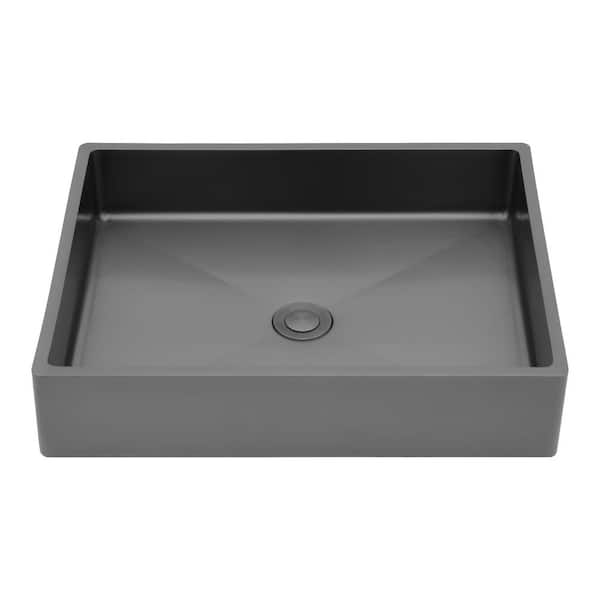 ANGELES HOME 19 in . Stainless Steel Bathroom Sink in Gunmetal Black with Pop Up Drain