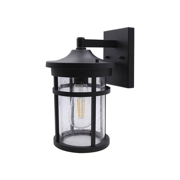 Lecoht Black 1Light Outdoor LED Wall Lantern Sconce with Crackle Glass
