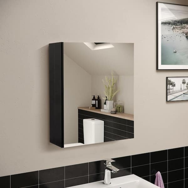 16 in. W x 20 in. H Medium Rectangular Black Aluminum Recessed/Surface Mount Medicine Cabinet with Mirror