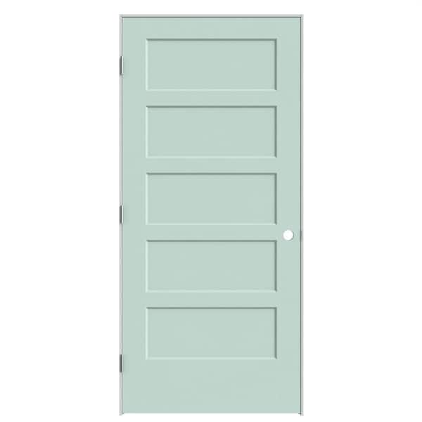 36 in. x 80 in. 5-Panel Bayshore Right-Hand Hollow Sea Glass Molded Composite Single Prehung Interior Door w/ Flat Jamb