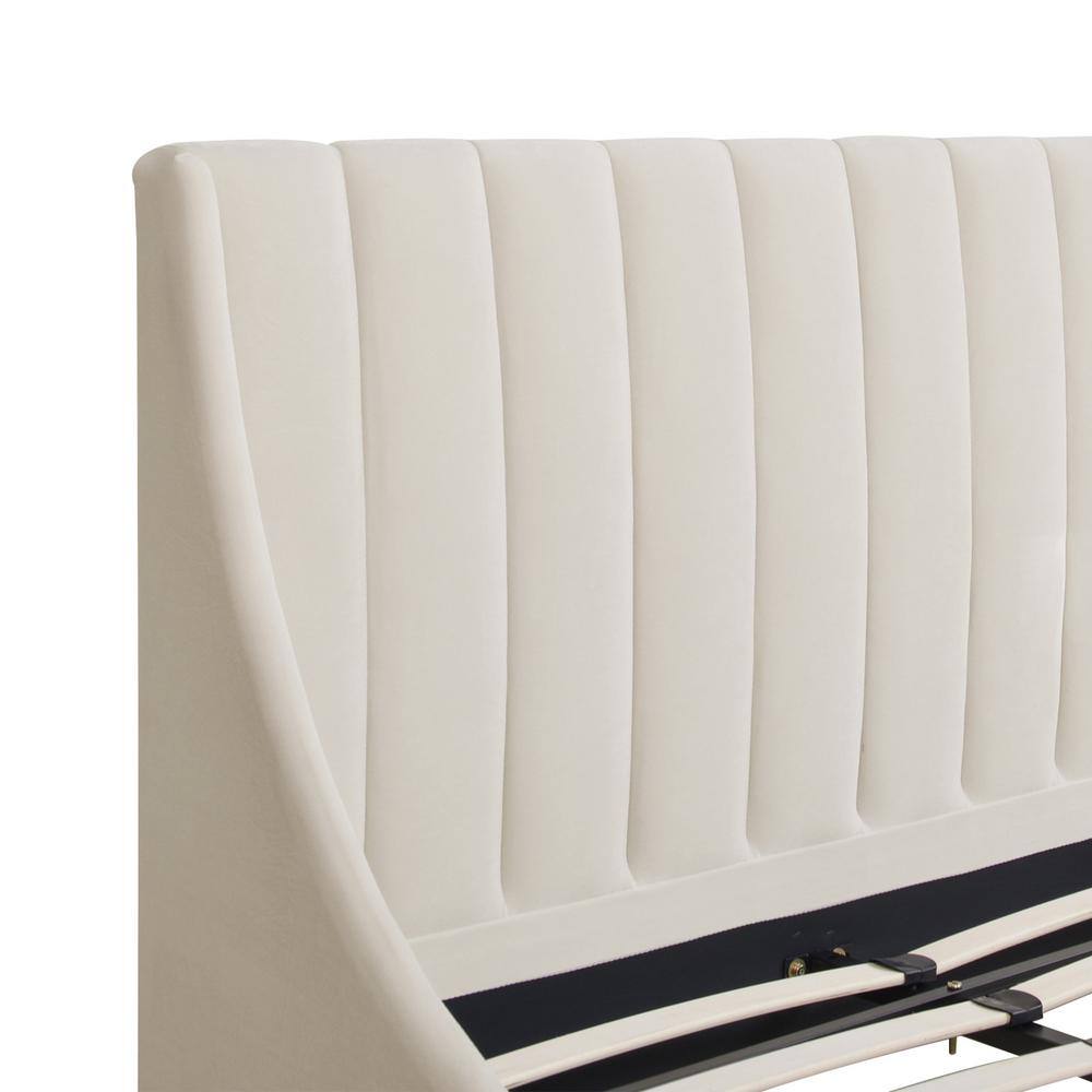 Aspen French Beige Velvet Upholstered King Platform Bed with Tufted Headboard