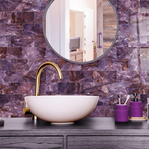 Purple 4 in. x 8 in. PVC Marble Peel and Stick Backsplash Wall Tile for Kitchen, Bathroom, Laundry Room, 32-Pack