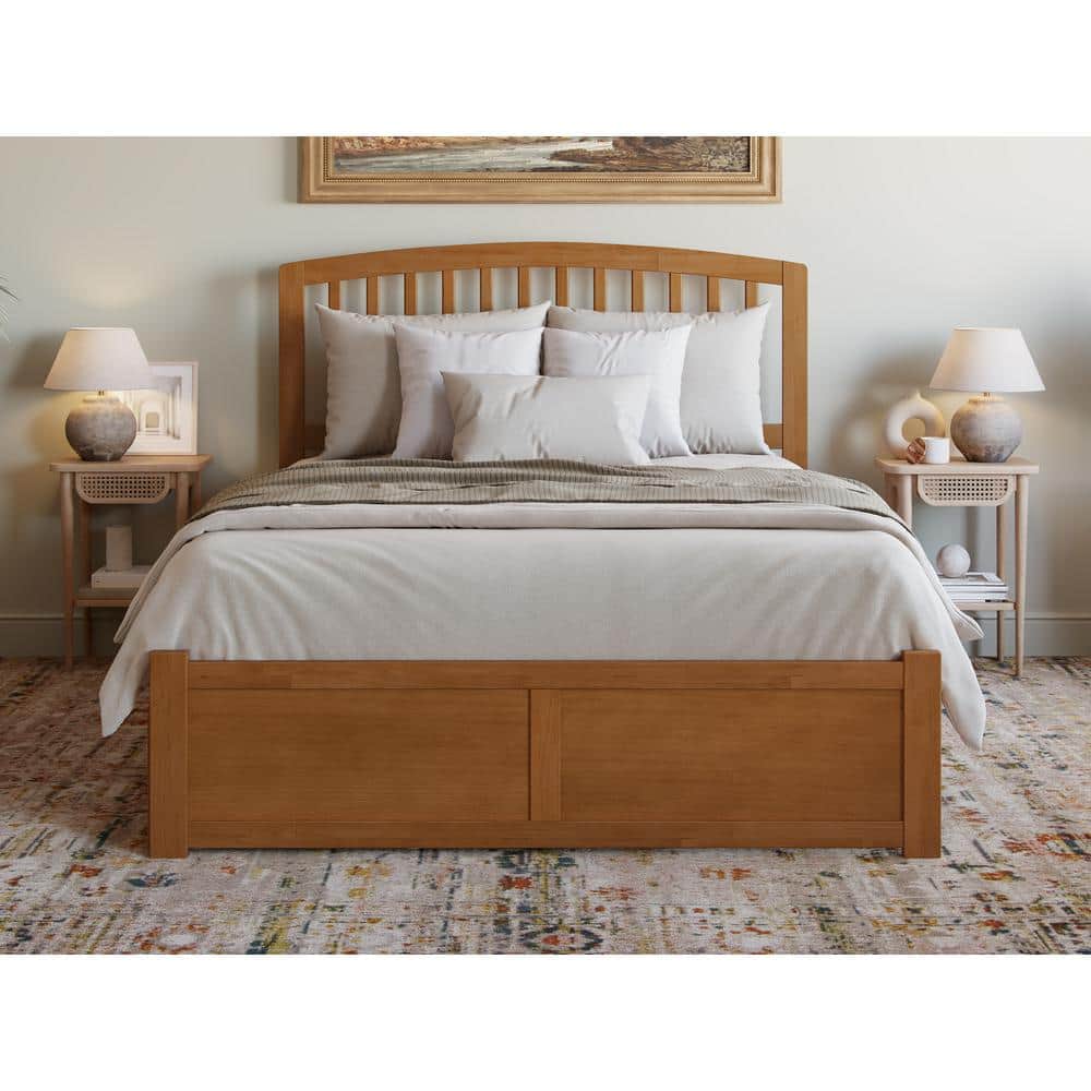 Light Toffee Queen Wood Platform Bed with Storage Drawers