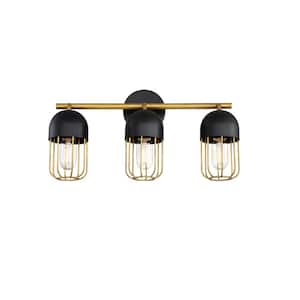 PALMERSTON 20 in. 3-Light Matte Black Vanity Light with Gold Shade