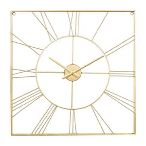Gold Metal Open Frame Square Wall Clock