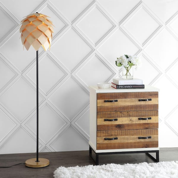 Simon 63 in. Pinecone Wood/Metal LED Floor Lamp, Natural/Black
