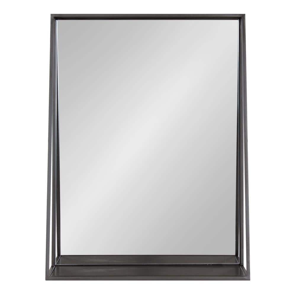 Charcoal Rectangular Metal Wall Mirror with Functional Shelf