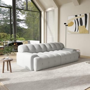 86.6 in. W Square Arm Knit Fabric 2 Seat Rectangle Waffle Sofa in Gray