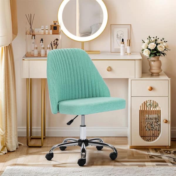 Chic Channel Tufted Back Fabric Vanity Swivel Task Chair Office Desk Chair in Green with Adjustable Height