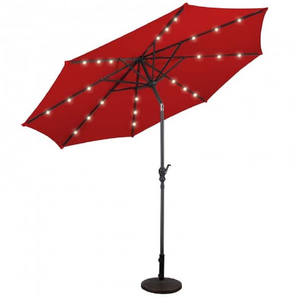 Unbranded 10 ft. Steel Market Solar Tilt Patio Umbrella with Crank and LED Lights in Burgundy