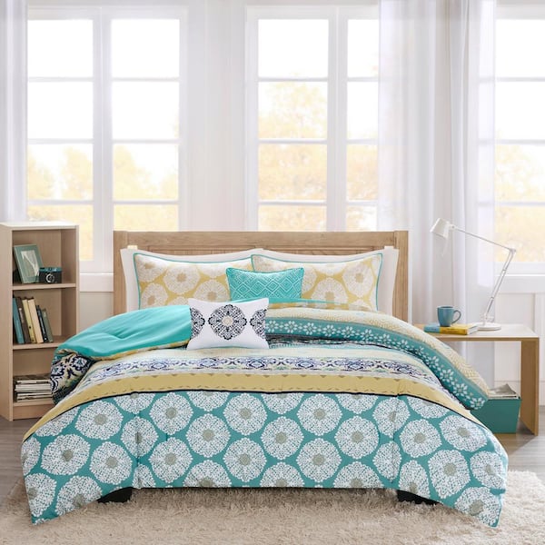 Intelligent Design Celeste 5 Piece Green Yellow Full Queen Comforter Set Id10 752 The Home Depot