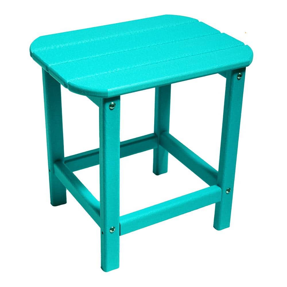 Aqua Blue HDPE Outdoor Side Table Perfect for Indoor/Outdoor Use, Ultra Dur