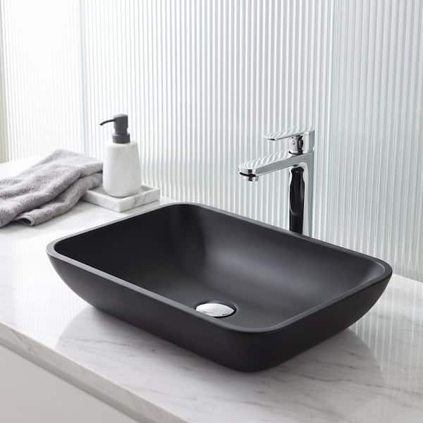 VIGO Matte Shell Sottile Black Glass 18 in. L x 13 in. W x 4 in. H