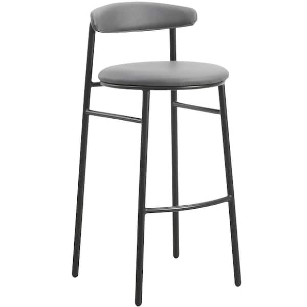 Leisuremod Lume Series Charcoal Modern 29.5 in. Bar Stool Upholstered in Polyester with Powder Coated Steel Legs