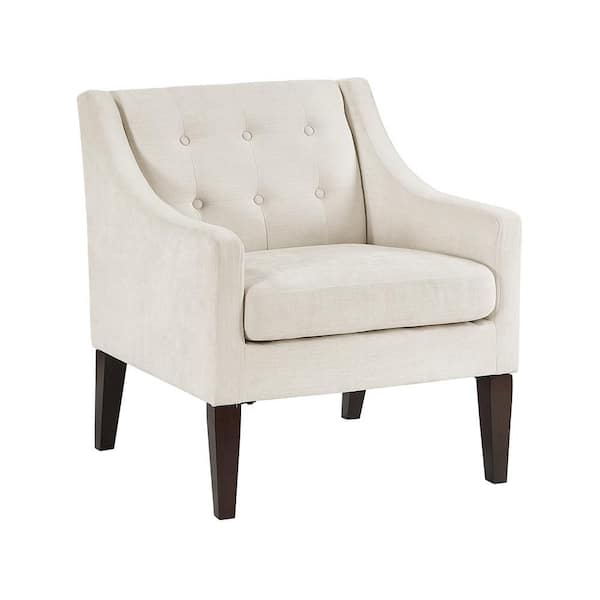 Lowery Beige Textured Fabric Upholstery Button-Tufted Back Accent Arm Chair