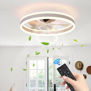 19.7 in. Indoor White Bladeless Low Profile Ceiling Fan Flush Mount Smart App LED Remote Control Dimmable Lighting