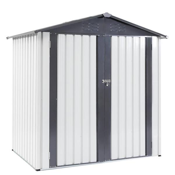 Boosicavelly 6 ft. W x 4 ft. D White Gray Metal Shed with Double Door and Vents (24 sq. ft.)