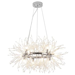 12-Light Chrome Modern Dandelion Crystal Chandelier for Dining Room and Living Room