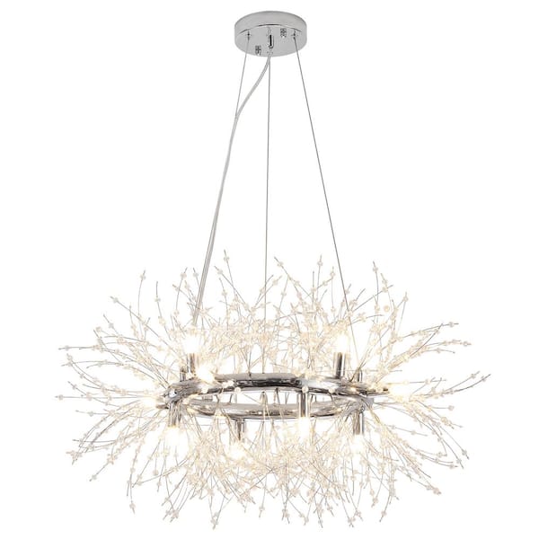 LWYTJO 12-Light Chrome Modern Dandelion Crystal Chandelier for Dining Room and Living Room