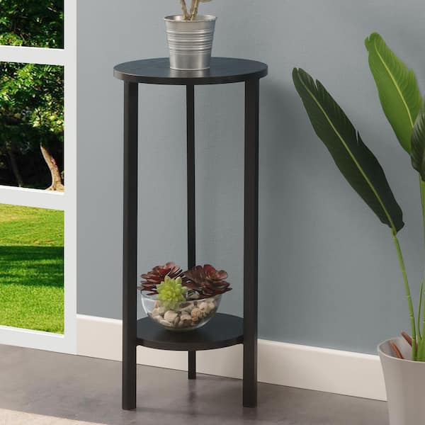 Graystone 31.5 in. H Black/Black High Round Particle Board Indoor Plant Stand with 2-Tiers