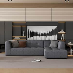 110.2 in. 2-Piece Chenille Upholstered L-Shaped Sectional Sofa in. Dark Gray