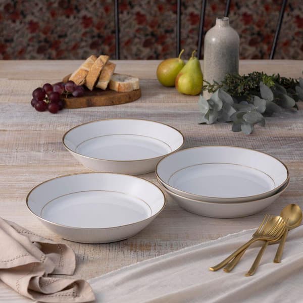 Noritake Heritage 9.75 in. 43 fl. oz. (Gold) Porcelain Coupe Dinner Bowls, (Set of 4)