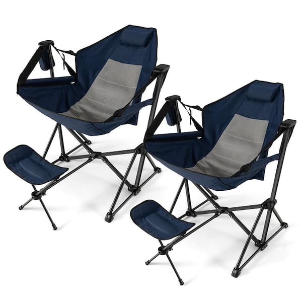 Gymax 2-Piece  Hammock Camping Chair  with Retractable Footrest and  Carrying Bag for Camping Navy