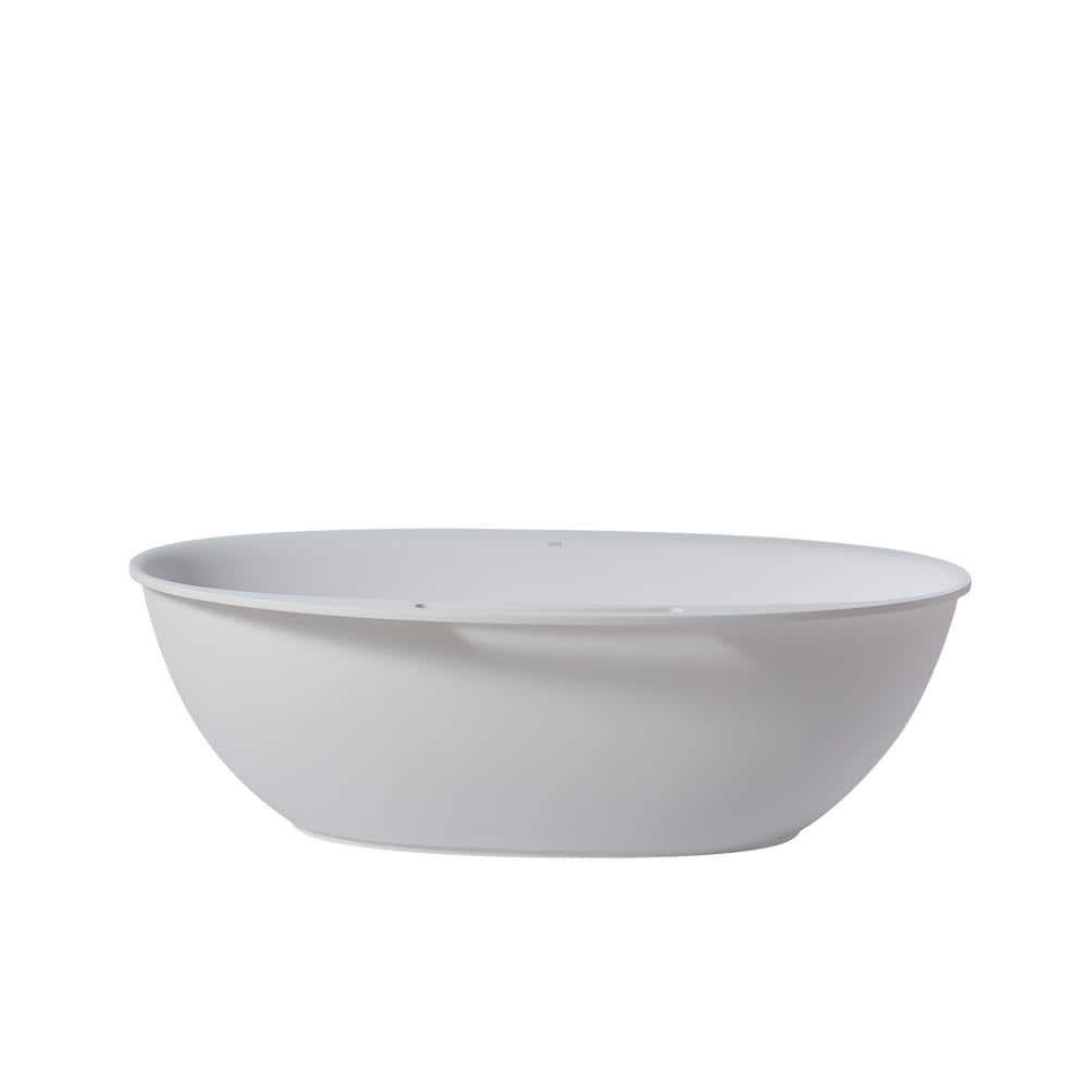 67in.L Solid Surface Stone Resin Flatbottom Freestanding Bathtub Roll Top S