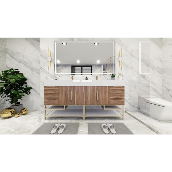 BV Better Vanity Bethany 71 in. W. x 20 in. D x 36 in. H Double Sink Freestanding Bath Double Vanity in White Oak with White Acrylic Top