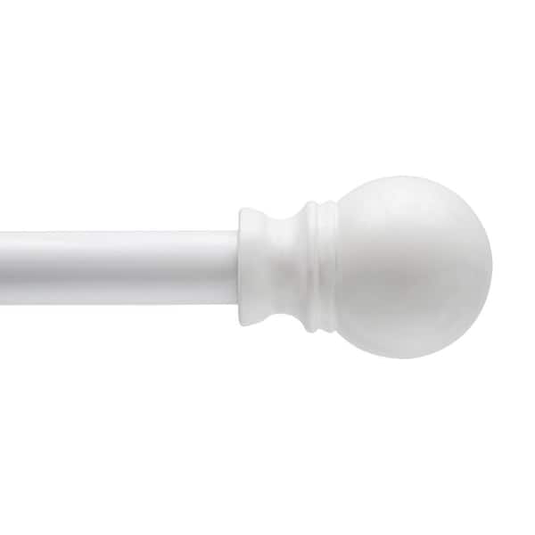 Kenney Davenport 48 in. - 86 in. Adjustable Single Petite Cafe Curtain Rod 1/2 in. Diameter in White with Ball Finials