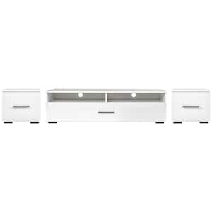 82.6 in. White TV Stand Fits TVs up to 90+ in. with Color Changing LED Lights and 4 Cabinets