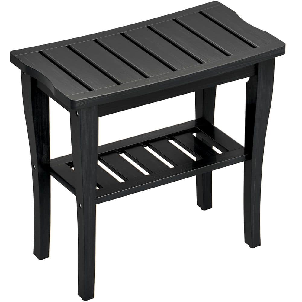 Waterproof Bamboo Shower Bench, Shower Stool in Black with Storage Shelf, Bathroom Shower Seat for Adults Elderly price history on PriceWatchPro