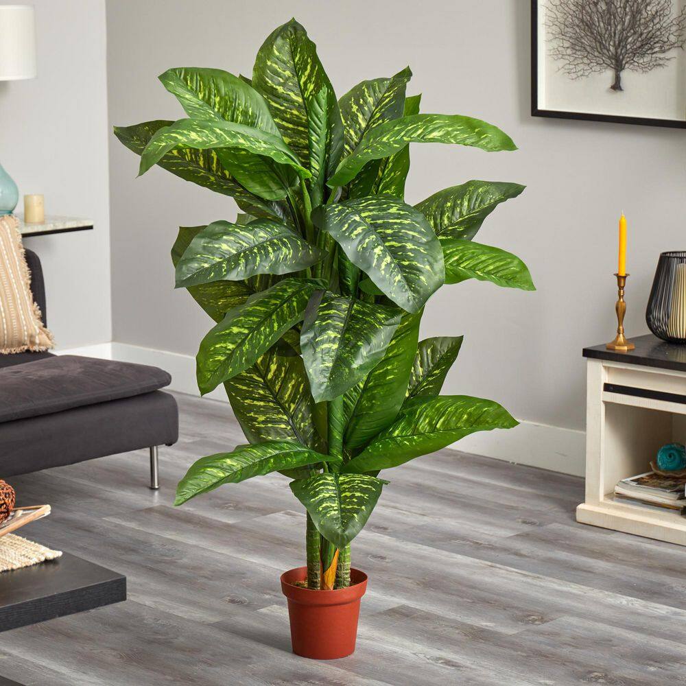 5' Green Dieffenbachia Silk Potted Floor Plant