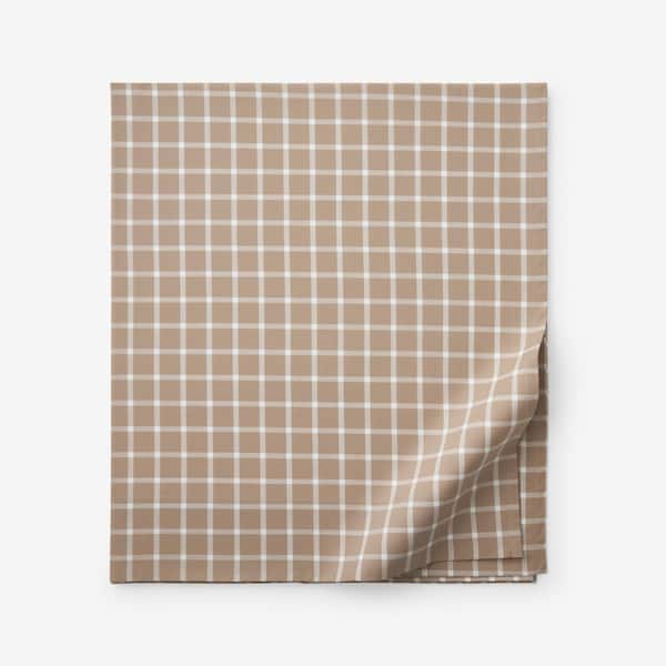 The Company Store Company Cotton Windowpane Yard-Dyed Taupe Cotton Percale Twin/Twin XL Flat Sheet