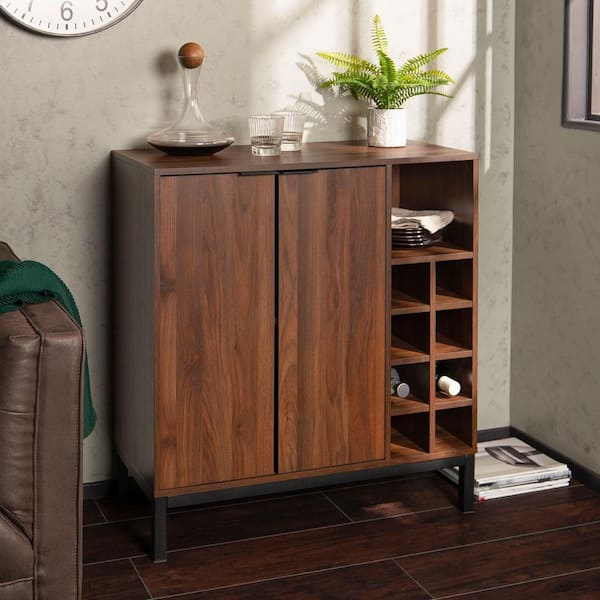 Walker Edison Furniture Company Dark Walnut Modern Bar Cabinet with Wine Storage