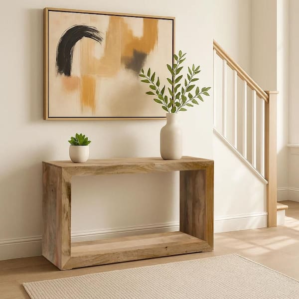 Keli 52 in. Natural Brown Rectangle Mango Wood Sideboard Console Table with Open Cube and 1-Shelf