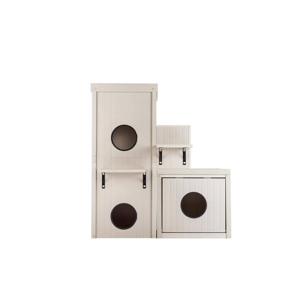 EcoFlex Beige Multi-Level Outdoor Cat House with Shelves
