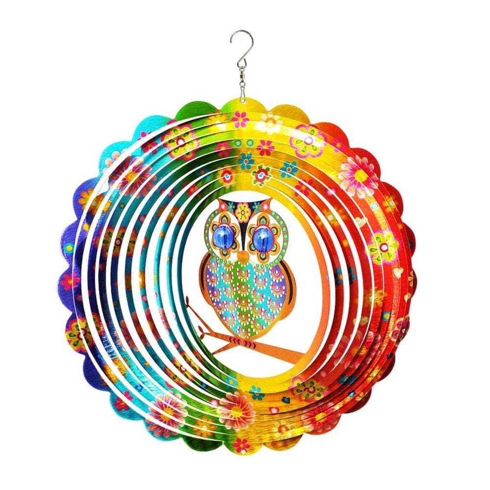 Wind Spinner Mandala Owl 3D Stainless Steel Laser Cut Metal Art Geometric P