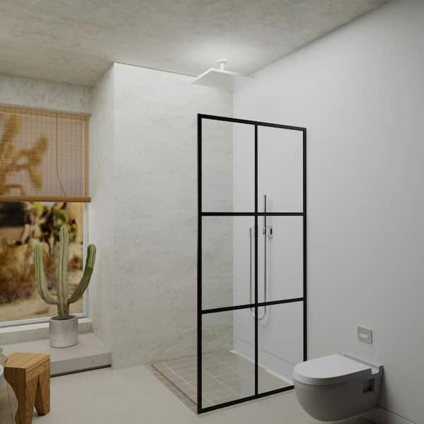 Unbranded 34 in. W x 72 in. H Framed Fixed Shower Panel in Nickel Finish with Clear Glass