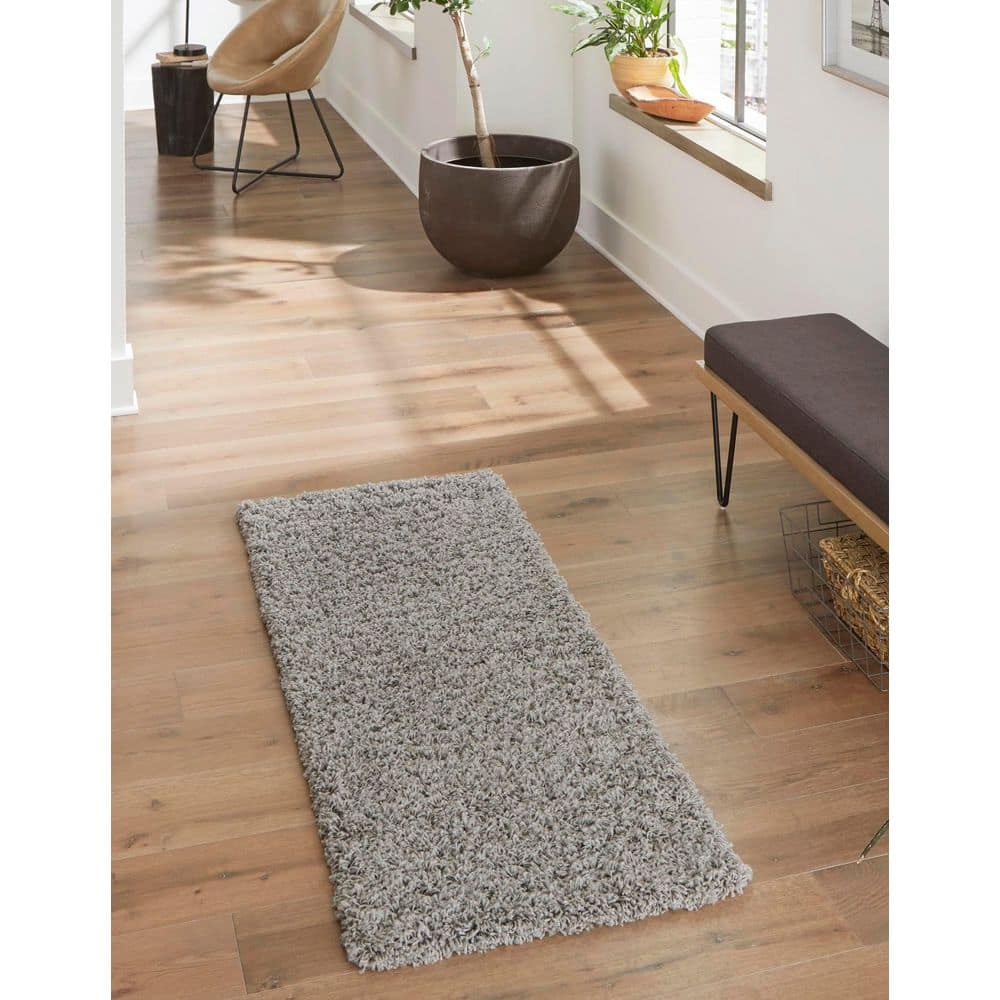 Cloud Gray Synthetic Shag Runner Rug 2' 6" x 10' - Stain-Resistant, Easy Care