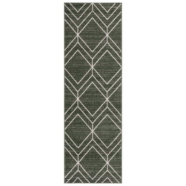 Adirondack 3 ft. x 10 ft. Dark Green/Ivory Diamond Runner Rug