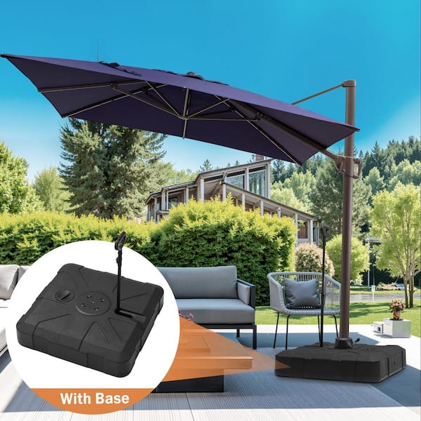 11 ft. x 9 ft. Aluminum 360° Rotation Cantilever Patio Umbrella in Navy with 300 lbs. HDPE Wheels and Pull Rod Base
