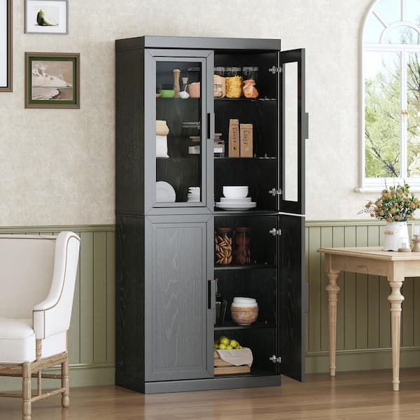 Black Wood 31 in. Buffet Sideboard Kitchen Storage Pantry Cabinet with Adjustable Shelves