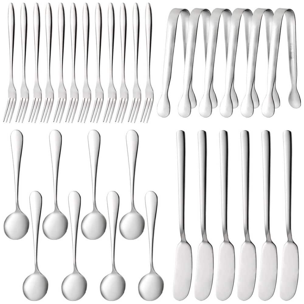32-Piece Stainless Steel Cheese Butter Spreader Knives Set, Spoons and Forks for Butter, Cheese and Jam
